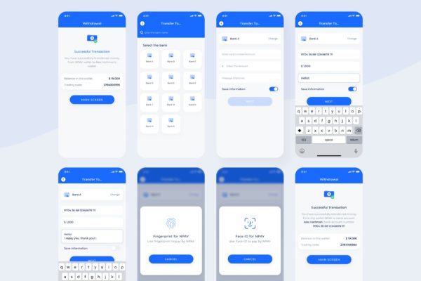 电子钱包移动支付APP应用转账记录界面设计模板 Transfer – Wallet Mobile UI – N