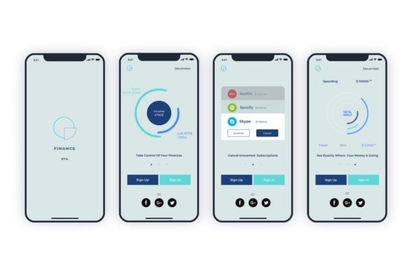 财务记账手机APP应用UI设计套件 Launch Screens Walkthroughs Finance Mobile UI – FH