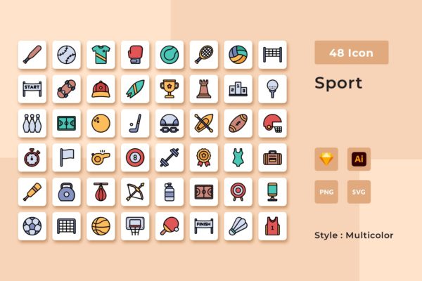 运动主题彩色样式图标素材 Sport Multicolor Style Icon Pack