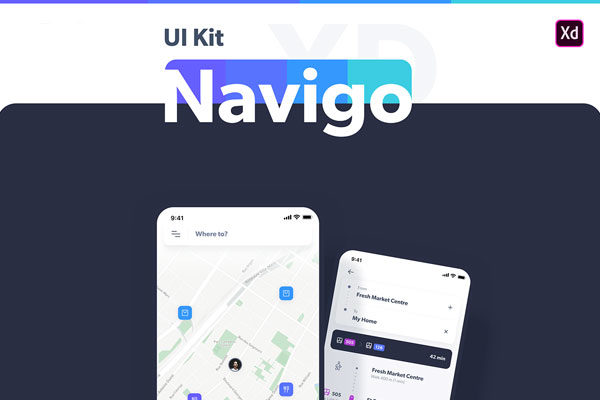 地图导航类APP应用UI工具包 Navigo Transportation UI Kit for Adobe XD