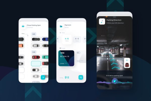 AR/AI技术停车App应用UI设计模板 AR/AI Parking Mobile UI – TH