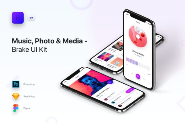 音乐、照片和媒体APP应用UI套件 Brake UI Kit 2.0 – Music, Photo & Media
