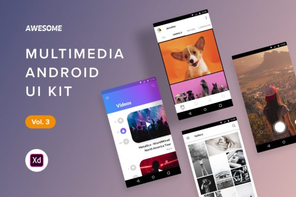 安卓平台在线听歌APP应用用户交互界面设计XD模板v3 Android UI Kit – Multimedia Vol. 3 (Adobe XD)