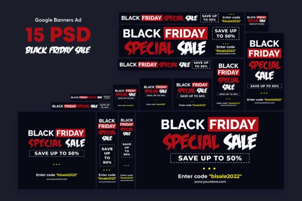 黑色星期五促销Banner广告设计套件 Black Friday Banners Ad