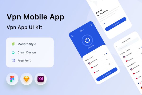 经典简洁Vpn移动应用UI套件 Vpn Mobile App