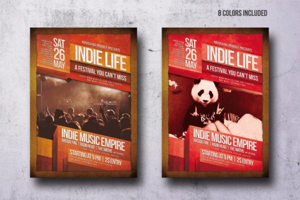 复古独立音乐节派对海报模板下载 Vintage Indie Party Flyer – 8 Colors – A4 & US Let