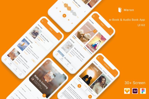 电子书&有声读物APP应用UI设计套件 Meron – e-Book and Audio Book App UI Kit