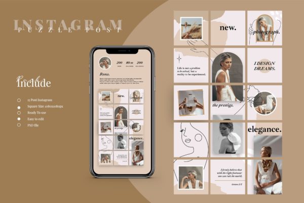 时尚品牌广告Instagram拼图帖子设计模板 Instagram Puzzle Template