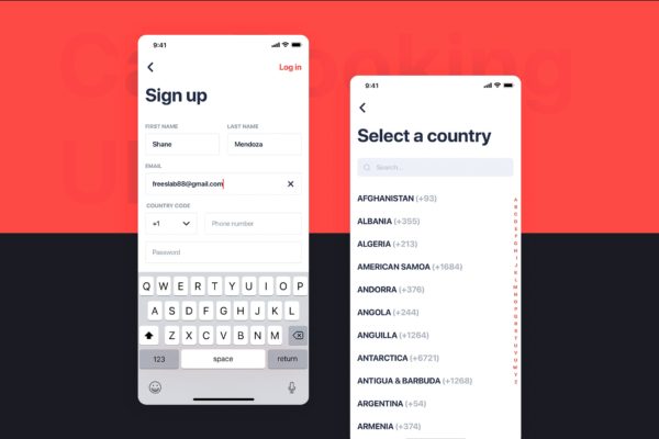 网约车APP应用UI设计之注册界面设计模板 Car Booking UI mobile concept – Sign Up form