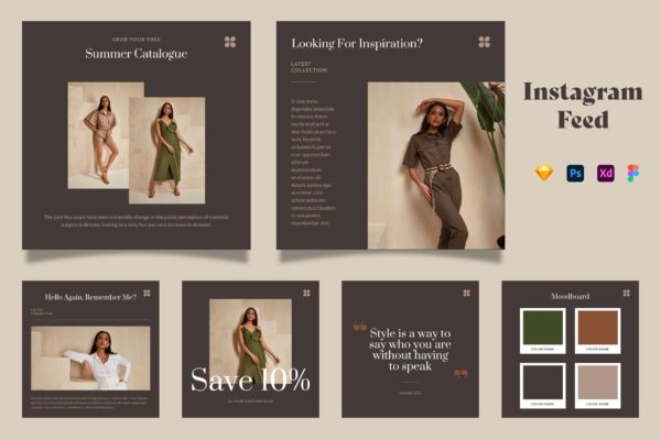 高端服装品牌Instagram信息流社交贴图设计模板 Instagram Fashion