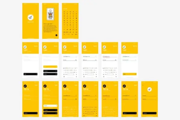 APP应用注册登录界面设计线框图模板 Simple Vector Wareframe Ui Kit for Login and Sign