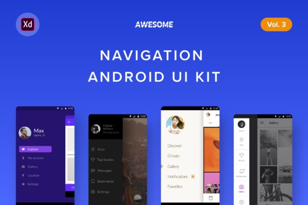 +[XD] Android UI Kit – Navigation Vol. 3 (Adobe XD)