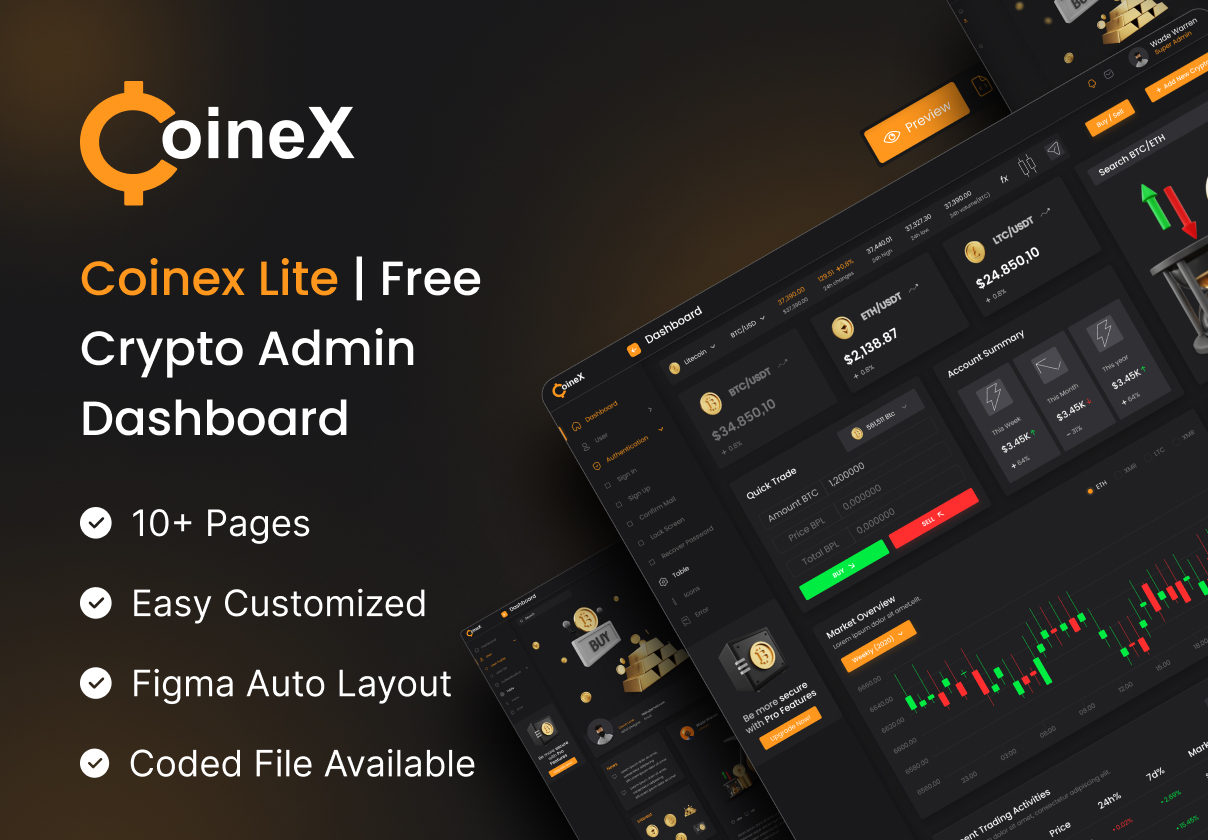 Coinex Lite – Crypto Admin Dashboard UI In Figma