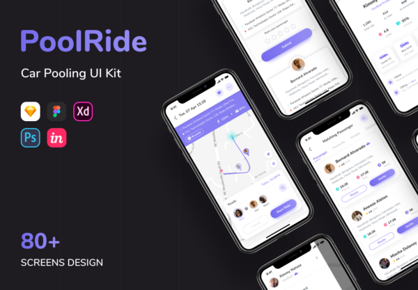 设计森林下午茶：汽车拼车服务App应用程序iOS UI套件