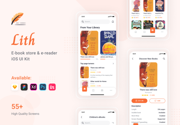 设计森林下午茶：电子书商店和电子阅读器App应用程序UI套件