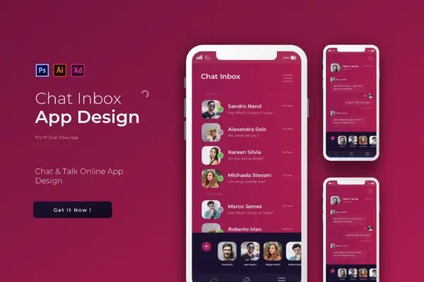 即时聊天社交应用APP交互设计模板 ChatInbox | App Template
