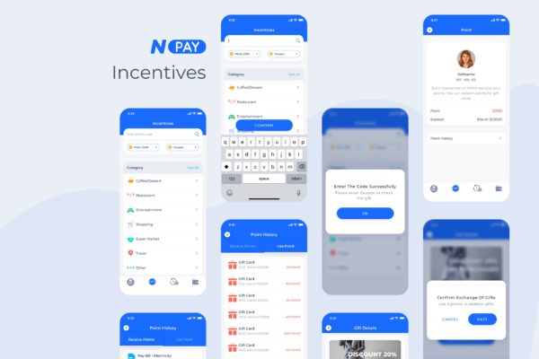 电子钱包APP应用UI设计之积分管理界面设计模板 Incentives – Wallet Mobile UI – N