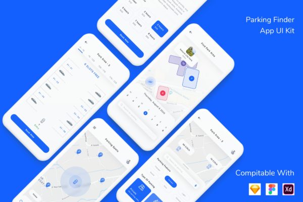 停车场搜索手机应用UI套件合集 Parking Finder App UI Kit