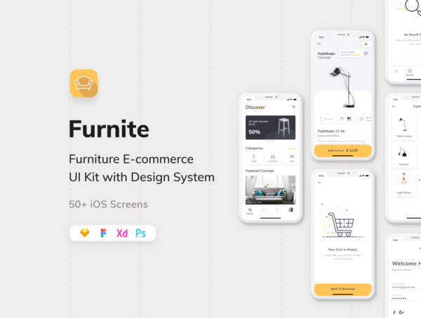 设计森林下午茶：家具商店电子商务APP应用UI套件