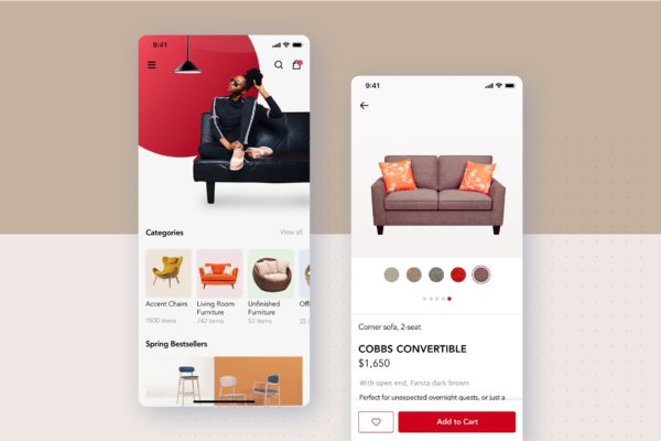 家具家居产品电商APP界面设计Sketch素材 Furniture – Ecommerce App UI