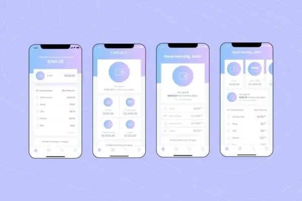 电子钱包APP应用用户中心UI界面模板[浅紫色配色方案]v3 Mobile Finance Home Ui – FD