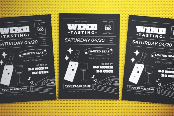 黑白主题品酒会邀请传单设计 Wine Tasting Flyer