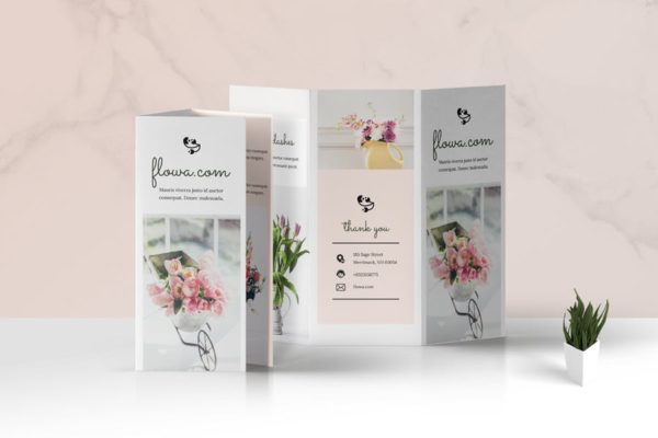 三折页花店促销业务手册设计模板 Trifold Flowers Business Brochure