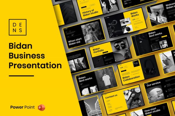 黄&黑配色产品展示PPT创意模板 Bidan – Business PowerPoint Template