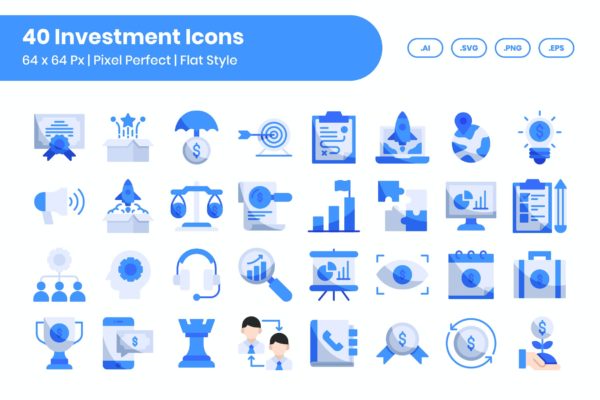 40个投资扁平矢量图标集 40 Investment Icons Set – Flat