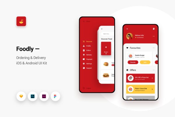 在线点餐外卖平台APP应用UI设计套件v8 Foodly – Ordering Delivery iOS & Android UI Kit 8
