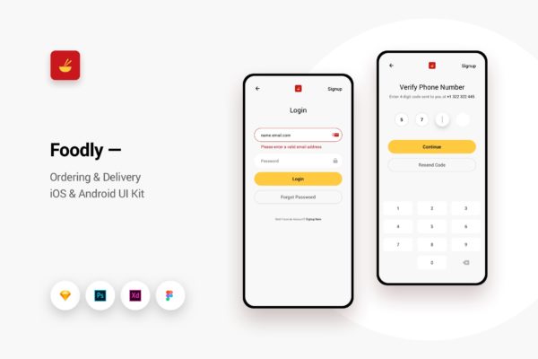 iOS&Android平台美食订餐类APP应用UI界面设计套件v7 Foodly – Ordering Delivery iOS & Android UI Kit 7