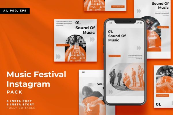 音乐节Instagram故事和文章配图模板 Music Festival Instagram Stories & Post Pack
