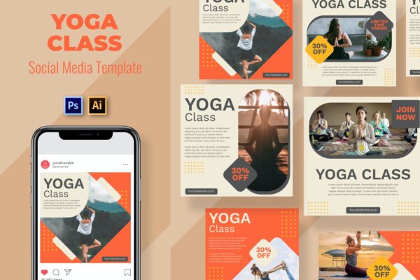 瑜伽课程推广社交广告设计模板 Yoga Class Social Media Template
