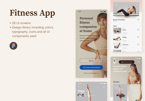 设计森林下午茶：瑜伽健身运动App Figma设计套件