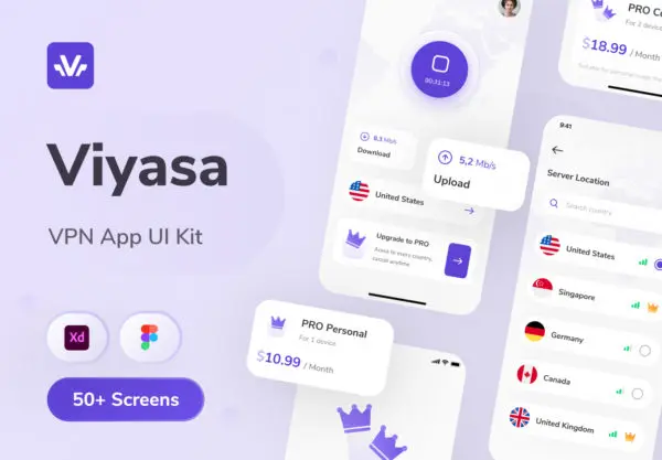 设计森林下午茶：代理网络VPN App应用程序UI套件