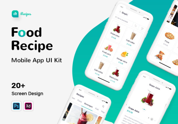 设计森林下午茶：美食送餐相关的 App UI Kit 套装下载[PSD,XD]