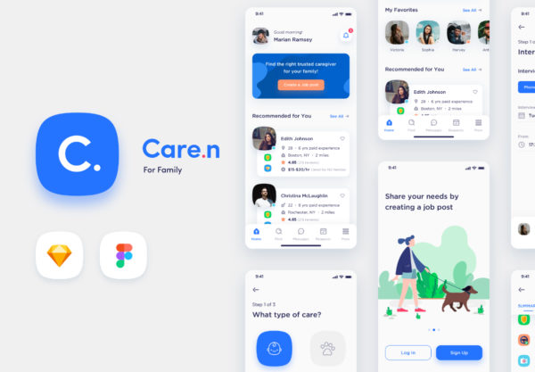 设计森林下午茶：专业的家庭事务护理APP UI KITS套装下载[Sketch,Fig]