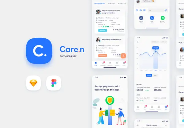 设计森林下午茶：儿童保育护理宠物护理等家政项目的APP UI KIT套装下载[Sketch,Fig]