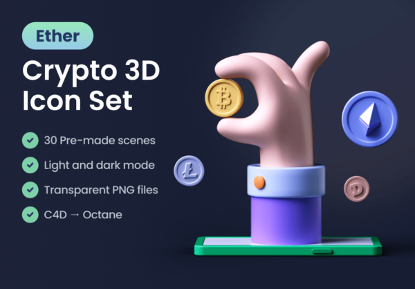 设计森林下午茶： 金融加密货币3D图标集