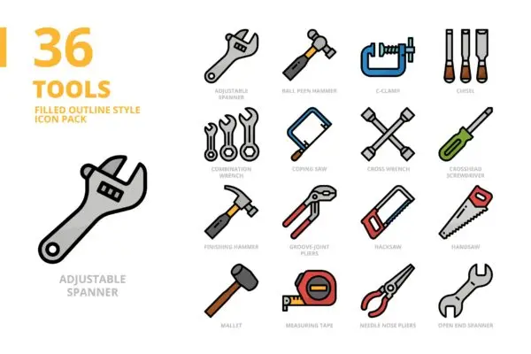 工具主题填充轮廓样式图标集 Tools Filled Outline Style Icon Set