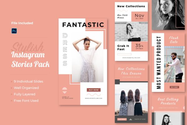 时尚服装大促Instagram故事社交贴图设计模板v5 Instagram Story Template Vol 05