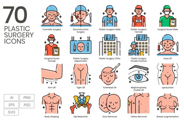 70个Aesthetics系列整形整容图标 70 Plastic Surgery Icons – Aesthetics Series