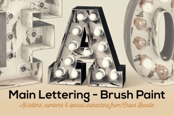 黑色大框灯泡白色刷漆装饰字体 Marquee Light Bulbs Chaos 9 – Brush Paint Letters