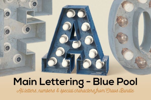 无框蓝色水渍斑驳灯罩灯泡装饰字体 Marquee Light Bulbs Chaos 8 – Blue Pool Lettering
