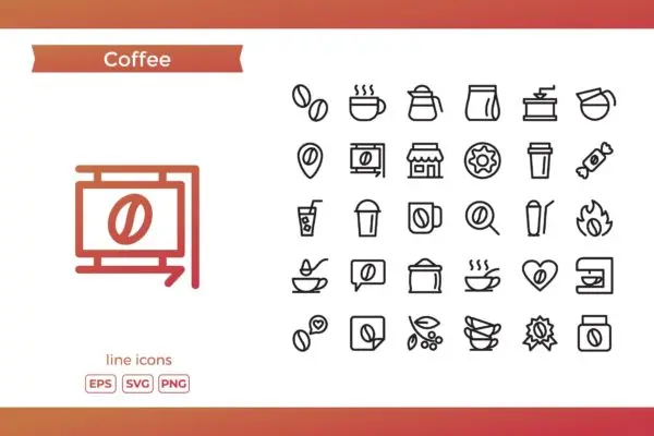 30枚线条风格咖啡图标 Coffee Line Icons