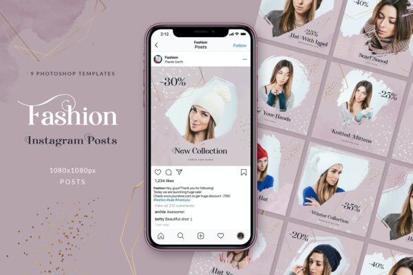 金色线条油漆笔刷风格时尚Instagram配图设计模板 Fashion Instagram