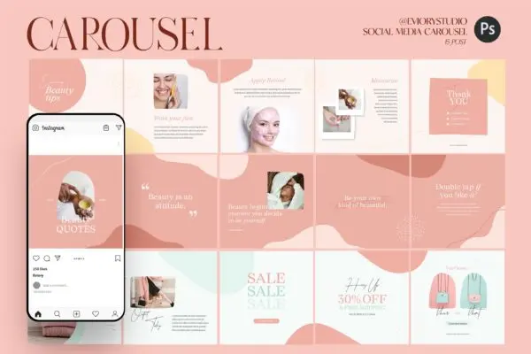 美容化妆Instagram推广社交广告轮播图模板 Playful – Carousel Template Instagram