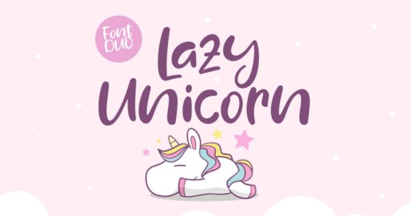 可爱曲线状独角兽字型英文字体组合 Duo Lazy Unicorn Font Duo