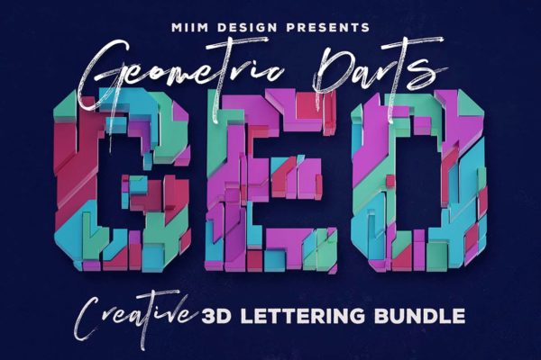 几何部件组装3D立体效果英文字体字母PNG素材 Geometric Parts – 3D Lettering