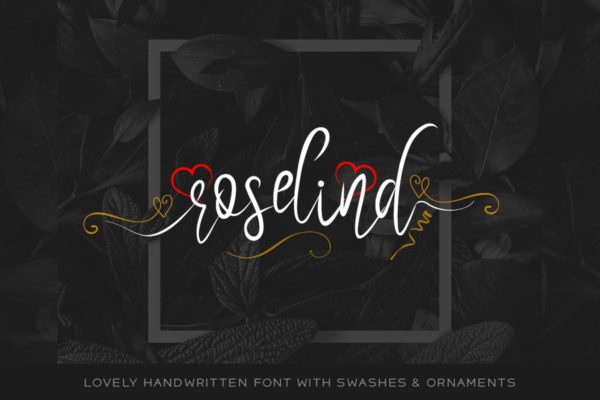 浪漫婚礼情侣邀请函爱心玫瑰线手写装饰字体 Roselind Handwritten Font with Swashes & Ornaments